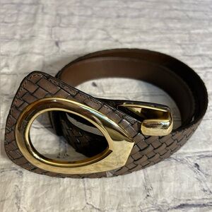COLDWATER CREEK BONDED LEATHER BROWN WEAVE ADJUSTABLE WOMEN’S BELT L/XL